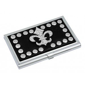 Business Card Holder - 12 PCS Studded Fleur De Lis - Black - CH-GCH1270B